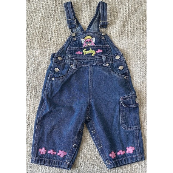 Furby Other - Vintage Furby Overalls Size 12 Months 90's Y2K Pink Denim Jeans Outfit Romper
